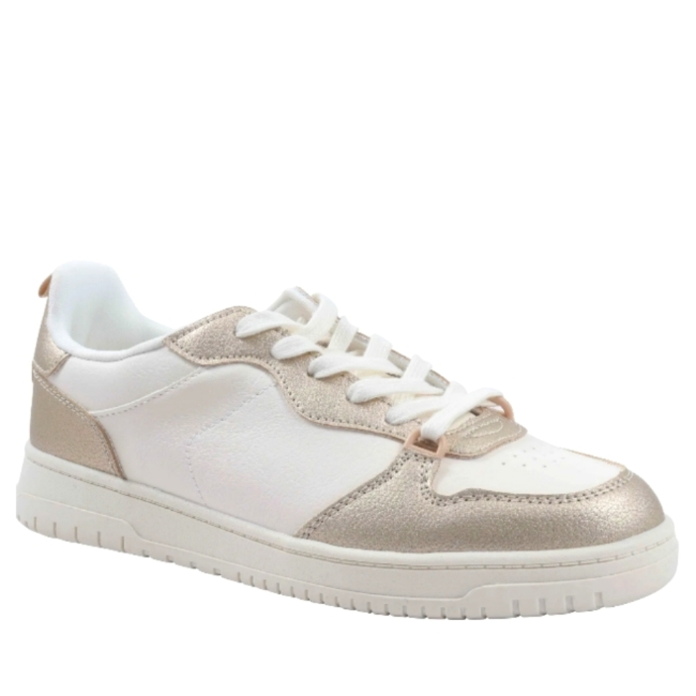 Women's Lace Up Court Sneakers White and Gold    NWT